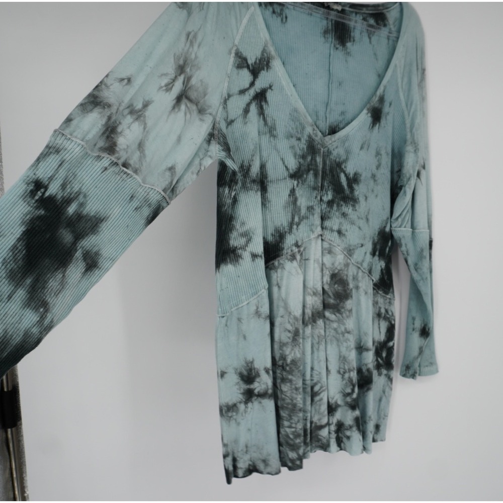 POL Tie Dye V-Neck Tunic Top Teal Black Ribbed Knit Babydoll PLUS 3XL - Picture 4 of 8